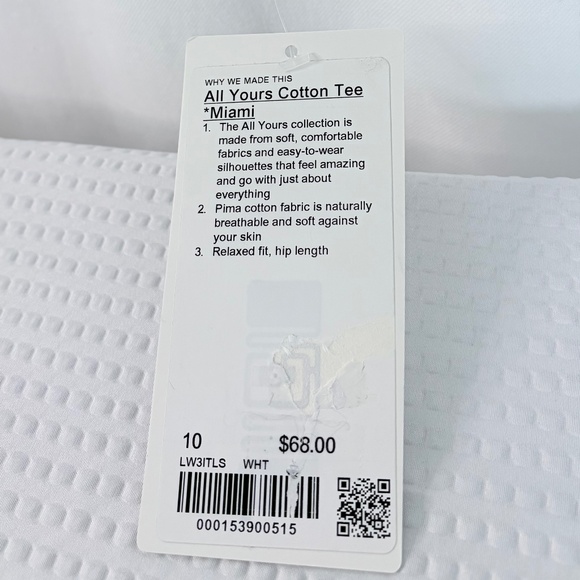 NWT✨LULULEMON✨ All Yours Cotton Tee 🌴 MIAMI🌴 White, sz 10 - Picture 3 of 6